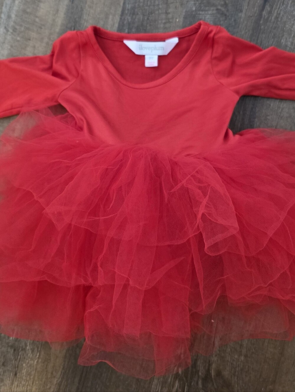 I Love Plum Red Long Sleeve Tulle Tutu Dress for Kids Size 2 Year